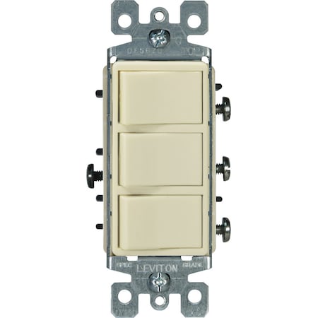Leviton Leviton Decora 15 amps Single Pole Rocker Triple Combination Switch Ivory 1 pk 01755-0IS